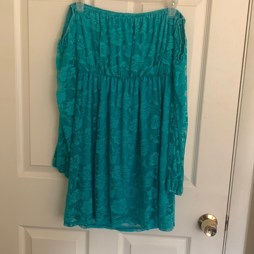 Small Rachel Kate blue off the shoulder dress